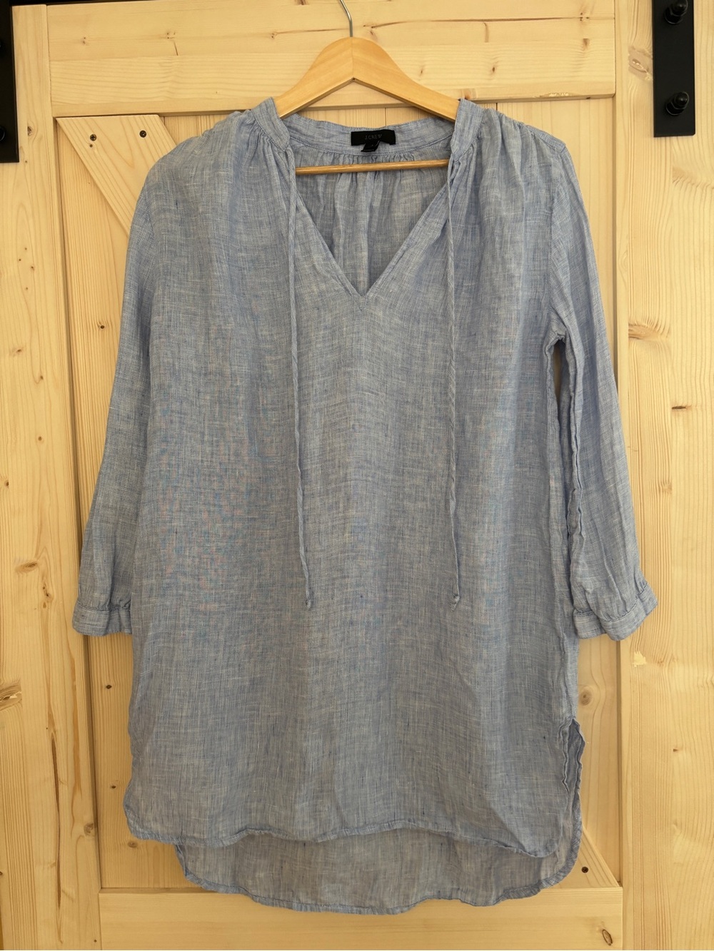 100% Linen Light Blue V-Neck Women’s Tunic Top